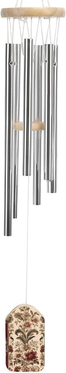 Wind Chimes for Outside,Red Stripes and Flowers Printed Cute Aluminium Windchimes Outdoors,Soothing Melodic Memorial Wind Chime for House Porch Patio Garden Balcony Decor