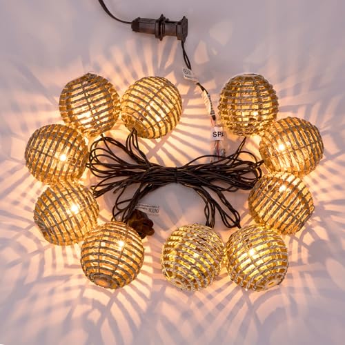 Seagrass Rattan Ball String Lights - Connectable Weatherproof Globe