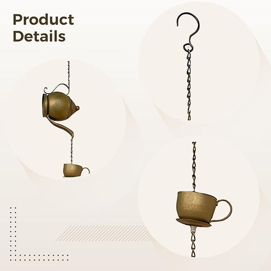 Vintage Iron Tea Cup Wind Chimes, Teapot Shaped Rain Drum, Garden Bells Metal Craft For Outdoor Patio Decoration
