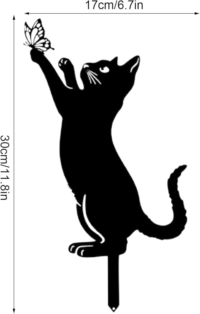 Yard Ornaments, Garden Outdoor Statues Animal Stakes, Metal Black Cat Stake Garden Garden Statue, Garden Stakes Decorative for Yard Decor and Lawn Ornaments (C)