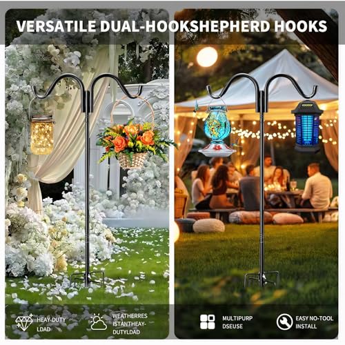 Garden Shepherd's Hook 98" - Adjustable Bird Feeder Pole with 5-Prong Base