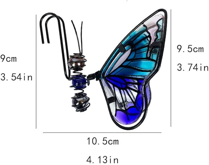 Metal Butterfly Flower Pot Huggers Dreamy Butterflies Planter Hanging Figurines with Color Beads Fill the Body 3.5 Inch Iron Insect Garden Art Sculptures Statues Hanger Ornaments for Yard Fence (E)
