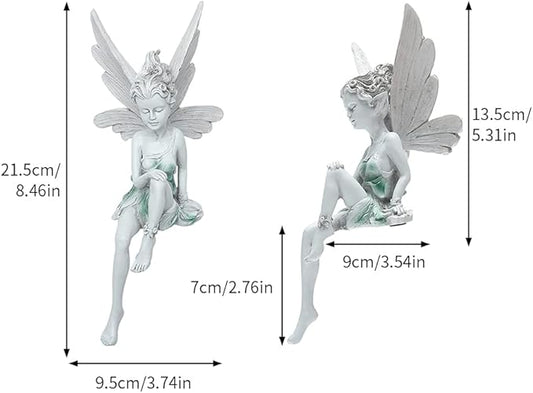 Sitting Fairy Garden Statue,Angel Yard Statues Outdoor Resin Crafts Flower Decor Park Lawn Decoration Home Patio Garden(Color:White)