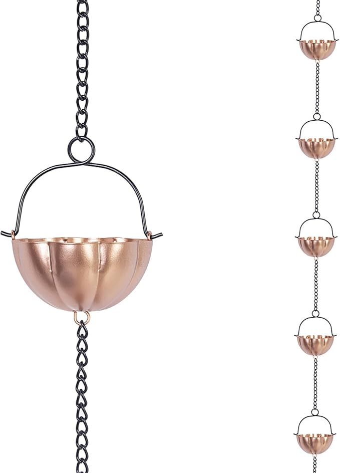 Rain Chains Gutters 10FT,Adjustable Rain Catcher Chain with 12 Cups,Decorative Replacement for Gutter Downspouts