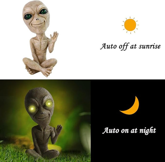 Solar Light UFO Extraterrestrial Garden Alien Statues Figurine for Indoor Outdoor Garden Patio, Yard Or Lawn Decoration