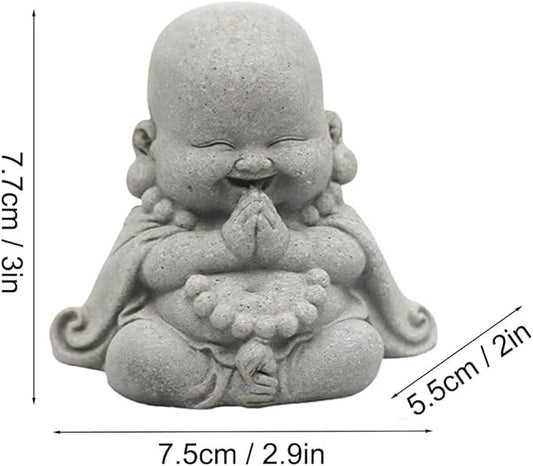 Mini Monk Buddha Statue Sandstone Statues Zen Monk Praying Statue Sculptures for Wealth Good Luck Feng Shui Decor Home Fish Tank Aquarium Garden (Style 18)