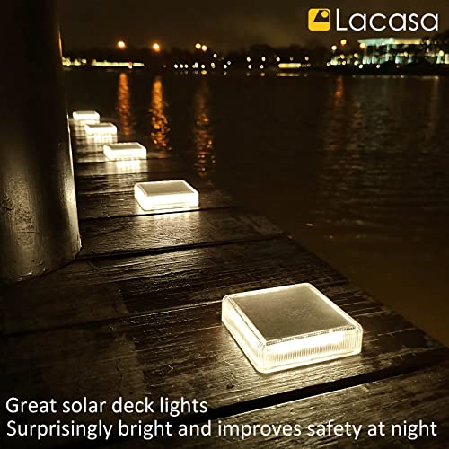 Lacasa Solar Deck Lights, 4 Pack 30LM LED Dock Lights Natural White 4000K, Outdoor Solar Powered Step Lights Light up All Night IP68 Waterproof Auto ON/Off for Garden Stairs Driveway Pathway Lighting