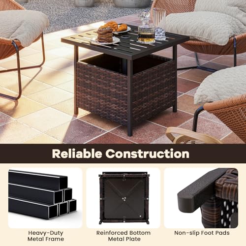 DORTALA Wicker Outdoor Side Table with Umbrella Hole