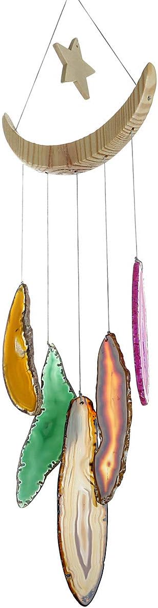 Nupuyai Wind Chimes - Unique Agate Slices Geode Stone Wind Chimes Indoor Outdoor, Healing Stone Windchime Hanging Ornament for Home Garden, 15.7-19.7'', Rainbow Agate