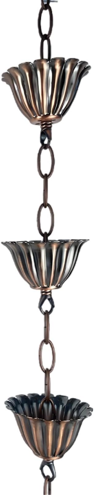 3.3 Ft Lotus Cups Rain Chain, Copper Alloy Downspout, Vintage Style, for Outdoor Gutter, Villa, Courtyard and Temple