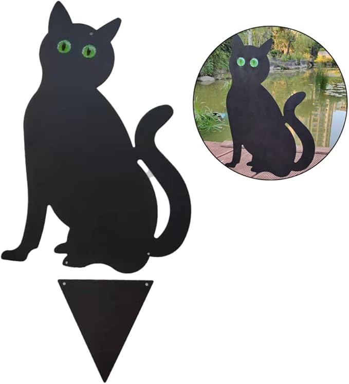 Garden Field Scarer Cats Set, Cat Silhouette Gardening Cat with Marble Eyes Mice Control Bird Decor 3PCS, Cats Set with Green Marble Eyes