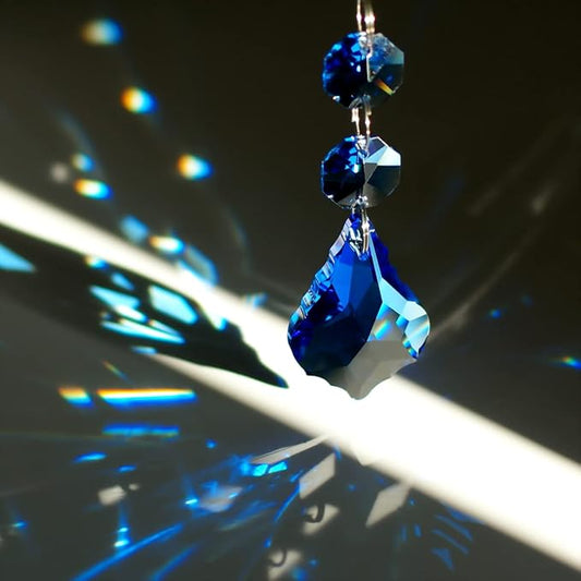 20pcs Maple Leaf Crystal Chandelier Prisms Pendant Replacement Connected Crystal Glass Octagon Beads Hanging Chandelier Decoration 38mm (Mid Blue)