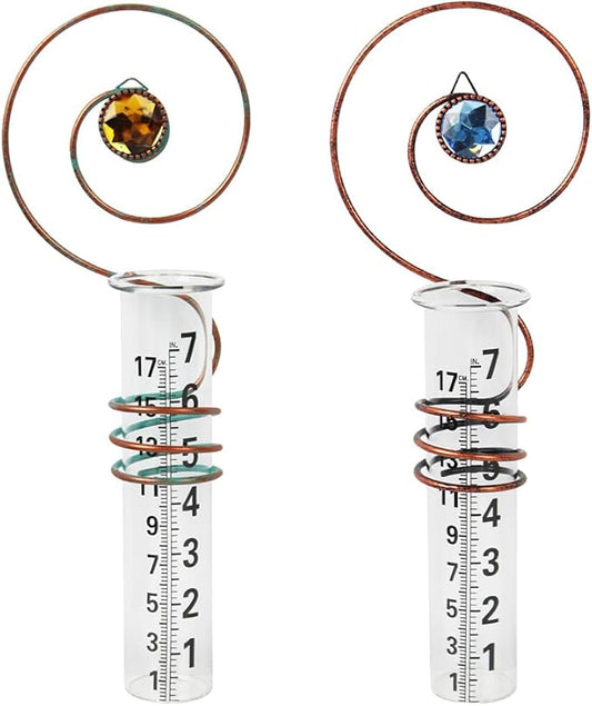 2PS Rain Gauge Outdoor,7 Inch Capacity Rain Gauge Replacement Tube with Metal Rack Holder,Wall Mount Hanging Water Gauge for Rain,Outdoor Measure Guages for Yard Fence Garden Farm