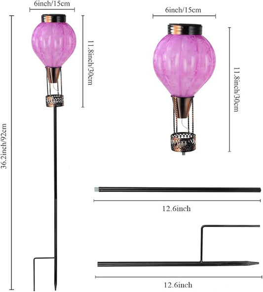 Solar Garden Lights Outdoor with Hot Air Balloon, Stake Garden Lights Solar Waterproof Flickering Lantern Lawn Pathway Patio Decor(Purple)