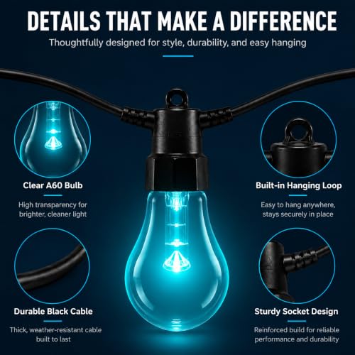RGBW Outdoor String Lights 50FT - App & Remote Control