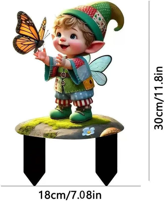 2D Gnome Butterfly Acrylic Garden Stake Decorative Yard Lawn Planter Outdoor Ornamen(#14 Style)