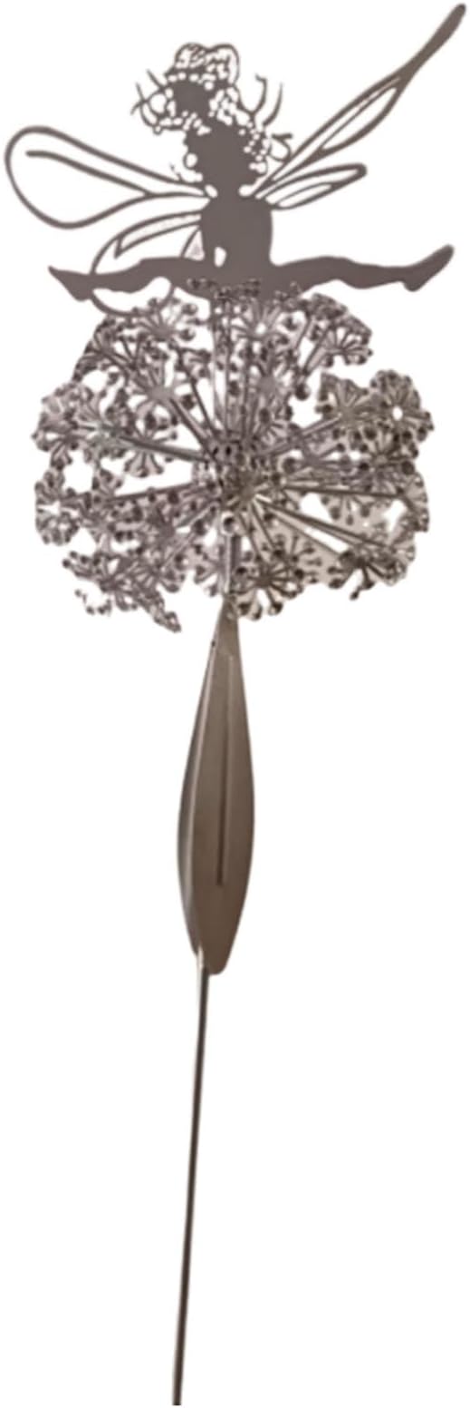 Fairies Wire Dandelion Stainless Garden Art Sculpture Steel Statue, Dancing Fairy Dandelion Garden Ornaments Art Decorations for Outdoor Yard Lawn Patio (H)