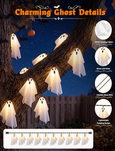 Halloween Ghost String Lights - White Fabric Hanging Outdoor