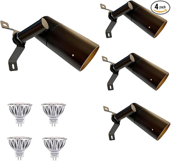 Arrownine Landscape Lighting Down Lights,Low Voltage Outdoor Wall Tree Mounted Lights Replaceable MR16 LED Bulb Warm White Bronze Finish 4-Pack with Bulb
