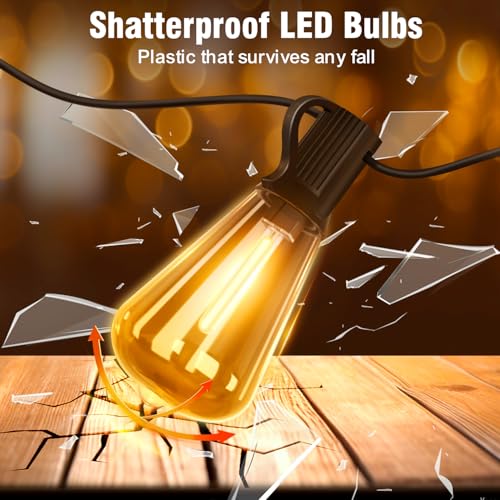 100FT Solar String Lights - Waterproof LED ST38 Bulbs, Remote & Timer