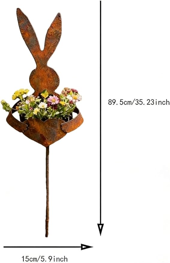 Easter Vintage Metal Rabbit Shaped Planter Garden Stake - Rustic Bunny Silhouette Garden Decor for Outdoor Garden Yard, for Celebrate Easter Outdoors (2pc)