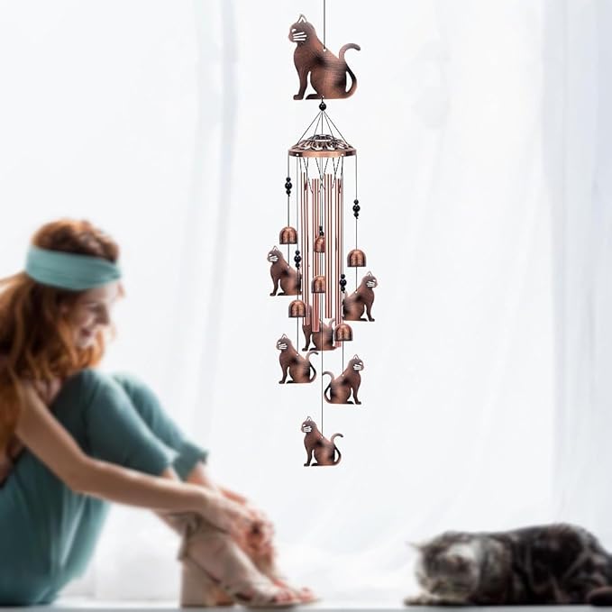 Cat Wind Chimes for Outside,Metal Windchimes,Cat Easter Gifts for Women/Men,Wind Chime Garden Decor Outdoor,Memorial/Housewarming/Birthday/Festival Gifts,Front Yard Decor