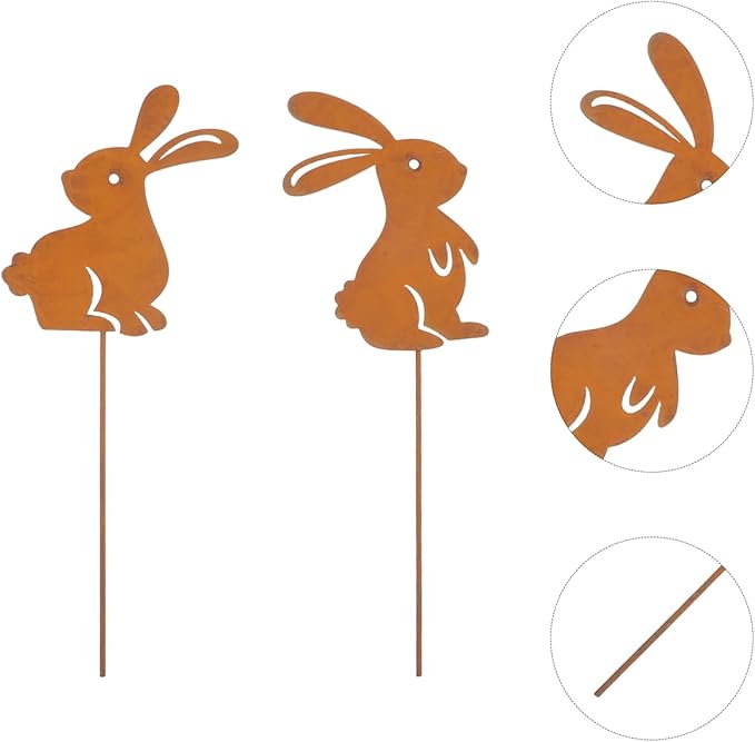 Garneck 2pcs Bunny Garden Stake: Metal Yard Art Animal Garden Stakes - Rabbit Silhouette Insert for Easter Lawn Flowerbeds Planters Patios Lawn