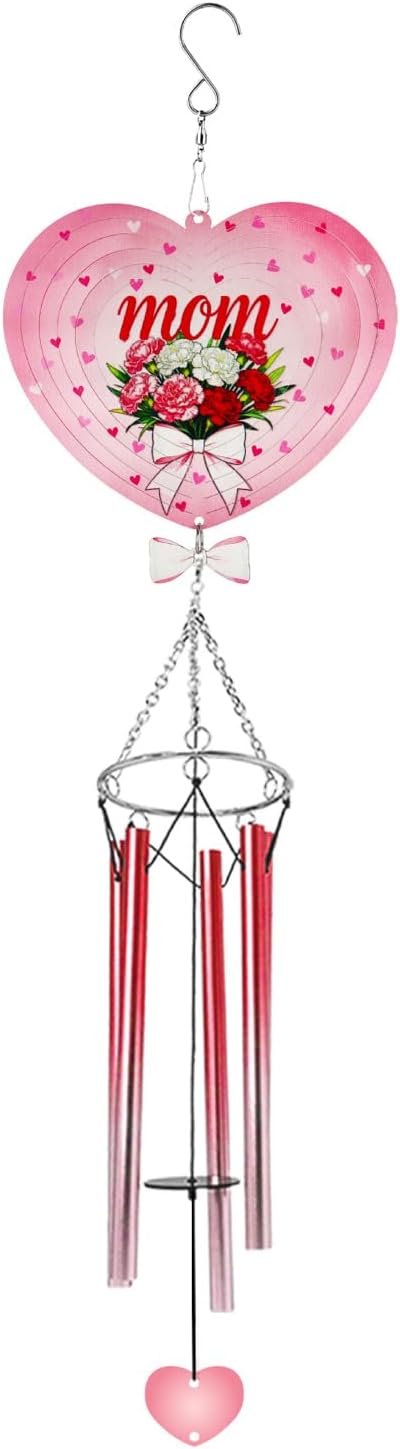 Wind Chimes for Outside, Mother's Day Wind Chimes with Wind Spinner, Hanging Wind Chimes for Outdoor Garden Decor, Mother's Day Birthday Gifts for Women Mom Wife Grandma (Pink)