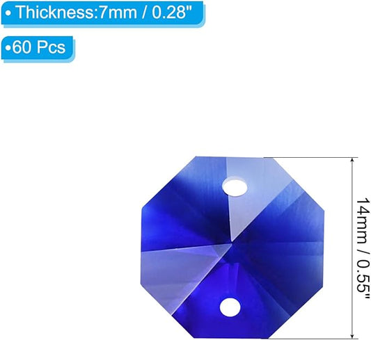 PATIKIL K9 Crystal Octagon Beads 2 Holes Pendants, 60 Pack 14mm Chandelier Prisms Parts Ornaments Hanging Beads for DIY Arts Crafts Decoration, Dark Blue