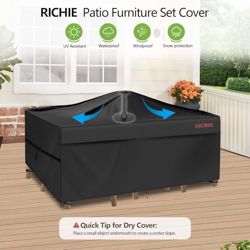 RICHIE Patio Furniture Covers, Waterproof Outdoor Table and Chair Set Cover, Rectangular Dining Table Cover, 108" L x 82" W x 28" H, Black