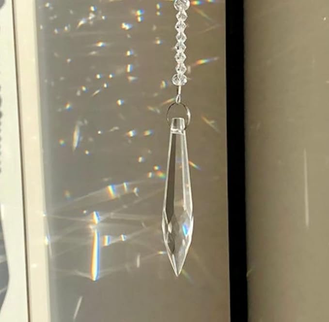 Hidden Hollow Beads Crystal Suncatcher Rear View Mirror 30mm Hanging Ornament Rhinestone Beaded Design Indoor Window & Home Décor (1 38mm Icicle Crystal)