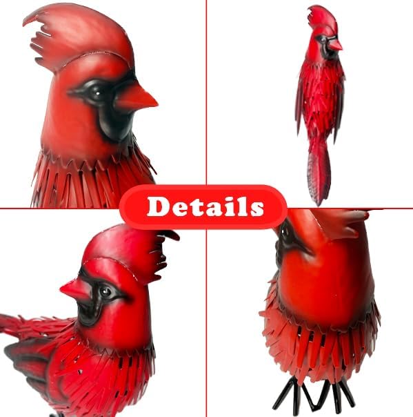 Metal Red Cardinal Garden Decoration Statue Metal Bird Yard Art Red Bird Sculpture for Outdoor Patio & Indoor Home Decor - Gifts for Mom Grandma