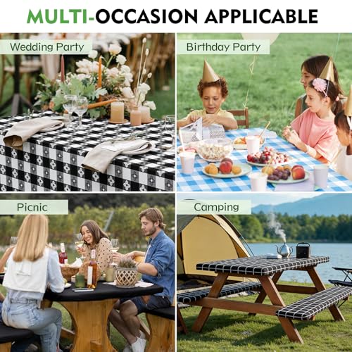 Picnic Table Cover with Bench Covers, Waterproof Tablecloth Set, Black