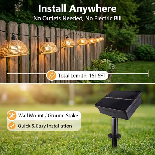Solar Rattan String Lights - 16FT 16 LED IP65 Waterproof
