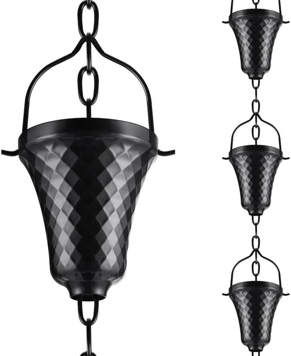 Rain Chains for Gutters Outside Black Powder Coated Downspouts Rain Catcher Diverter Metal Outdoor Decorative, 8.5 FT