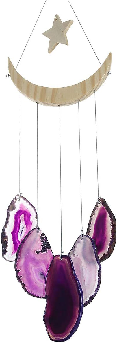 Nupuyai Wind Chimes - Unique Agate Slices Geode Stone Wind Chimes Indoor Outdoor, Healing Stone Windchime Hanging Ornament for Home Garden, 15.7-19.7'', Purple Agate