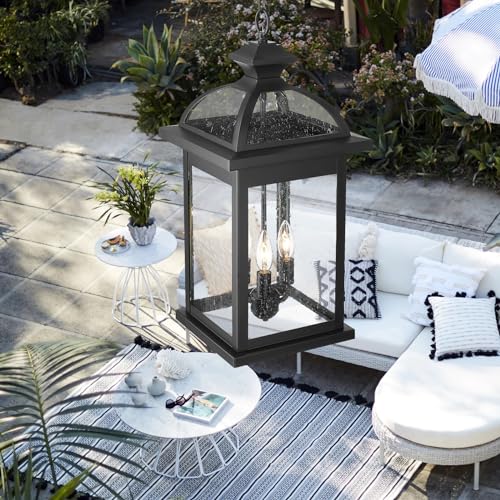 Darkaway 23" Outdoor Pendant Light - 3-Light Seeded Glass Chandelier