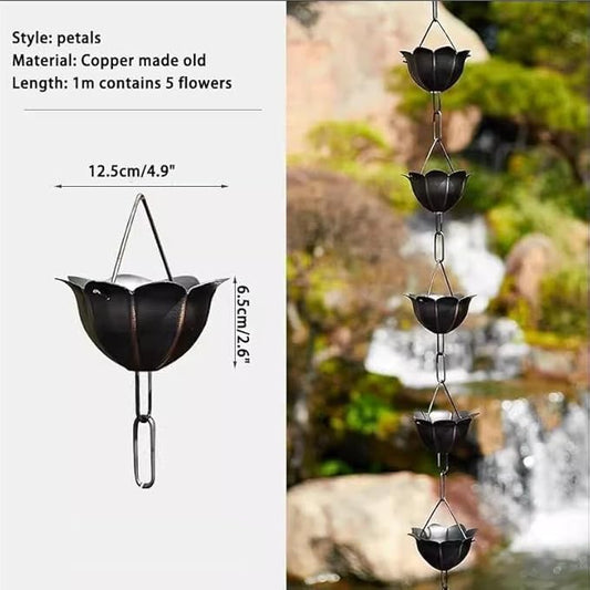 Copper Old Rain Chain for Gutters, Roof Rain Collector/Diverter, Metal Chain Type for Villa Temples(Style 2,2.4m/8ft)