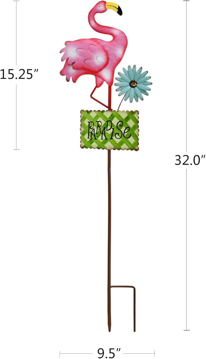 Metal Flamingo Garden Stakes Welcome Yard Sign Decorative Pink Flamingos Ornament Indoor Outdoor Party Stake Lawn Art Patio Backyard Flower Bed Decor (Green, L)