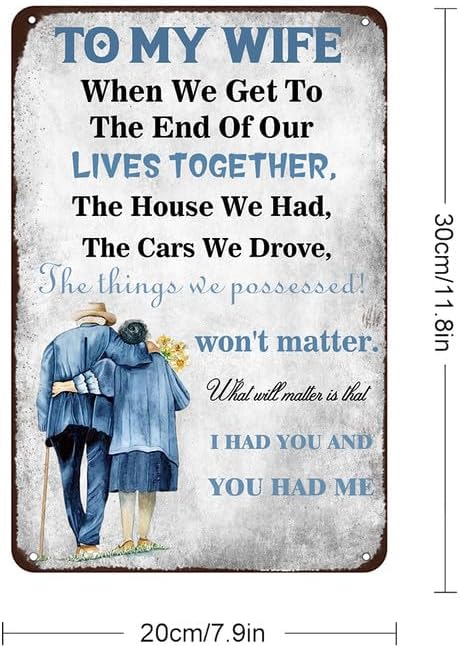 To My Wife Tin Sign Retro Art Poster Decora for Wife Family Room Wall Decoration for Home Bar Pub Man Cave Garage Funny Wall Decor 8x12 Inch