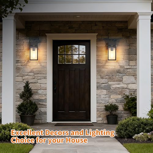 Modern Black Wall Sconce - Waterproof Outdoor Light E26 Socket (2 Pack)