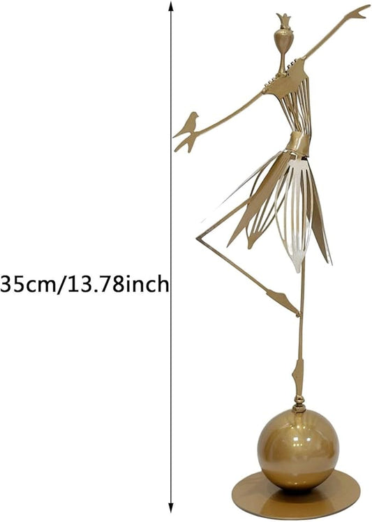 Garden Metal Statue Outdoor Dancing Girl Bird Art Farmhouse Footpath Yard Ornament Sculpture Vintage Style (A, One Size)