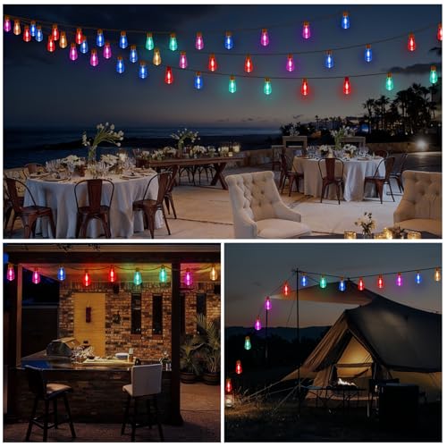 Outdoor LED String Lights 24FT - Waterproof Rainbow Hemp Rope
