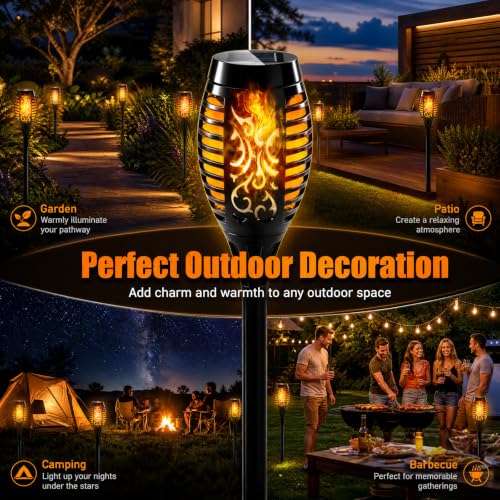 Solar Torch Lights - 6 Pack Flickering Flame Waterproof