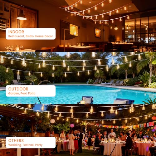 100FT Outdoor String Lights - 50 Shatterproof Bulbs