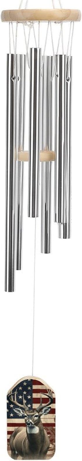 Wind Chimes for Outside,Americana Flag Deer Printed Cute Aluminium Windchimes Outdoors,Soothing Melodic Memorial Wind Chime for House Porch Patio Garden Balcony Decor