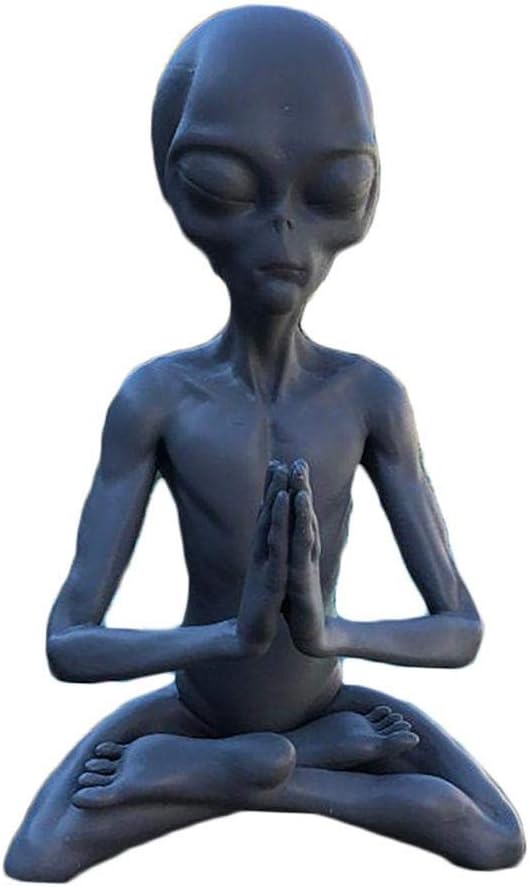 Zerodis Meditating Statue Garden Art Sculpture, Unique Retro Color Handmade with Environmentally Friendly Resin Indoor Outdoor Decor Gift (Meditation Alien)