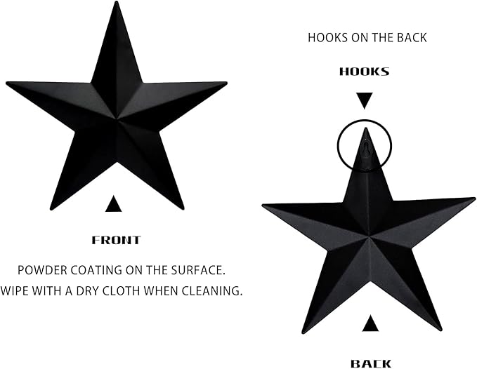 Bellaa 23547 Western Metal Stars Wall Decoration Black Texas Barn Farmhouse Ranch Cottage Lodge Outdoor Home Decor 12 Inch Each Set of 3
