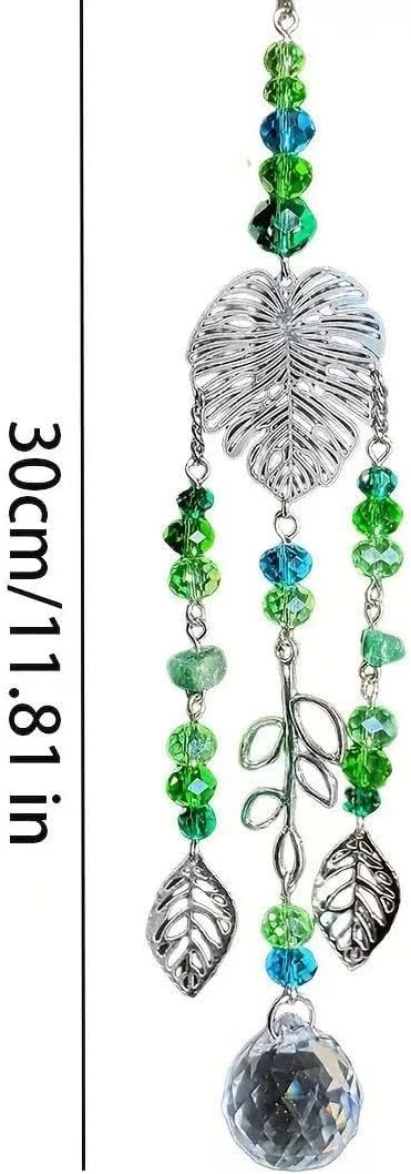 Crystal Sun Catcher, Angle Design Garden Hanging Rainbow Maker Ornament, Decorative Hanging Prism for Windows, Outdoors, Patio, Wedding, Party Decor (Green)