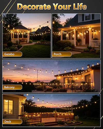 LED Outdoor String Lights 50FT - Waterproof, Dimmable, 27 ST38 Bulbs